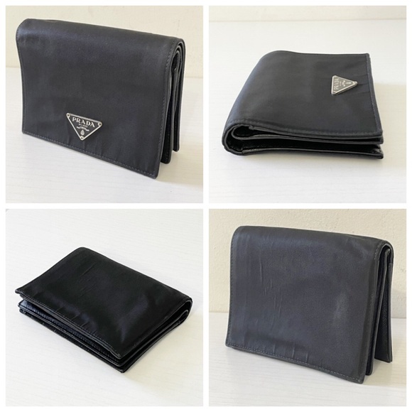 Prada black nylon triangle logo medium double bifold wallet unisex - Picture 2 of 11